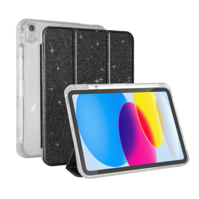 Stötsäkert glitter- och glittrigt pekfackskyddsfodral kompatibelt med iPad A16 2025, smart fodral för iPad 11:e/10:e generationen, glansigt skal för i - Svart (Multi-size)