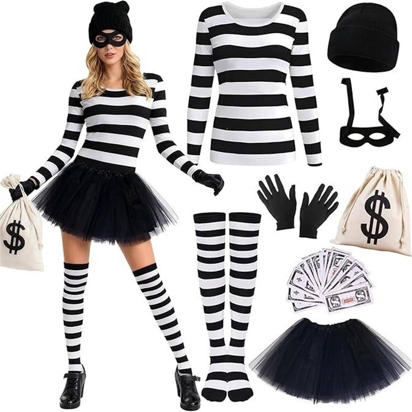Halloweenkostym för kvinnor, 8-delat set för vuxna - Festlig Cosplay-utstyrsel med tillbehör, för Halloweenfester och Temaevenemang cm svart
