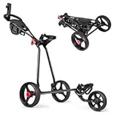 COSTWAY Golftrolley med 3 hjul, vikbar golfvagn | med justerbart handtag och hållare för skärm, koppar, telefon