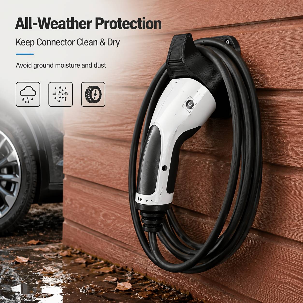 Ev Charger Holder, Type 2 Charging Cable Wall Mount, Ev Connector Organizer | For Ev Owners & Home Garage Users | Weatherproof Cable Storage, Secure Charger Design | Space- Garage Wall Mount Bracket