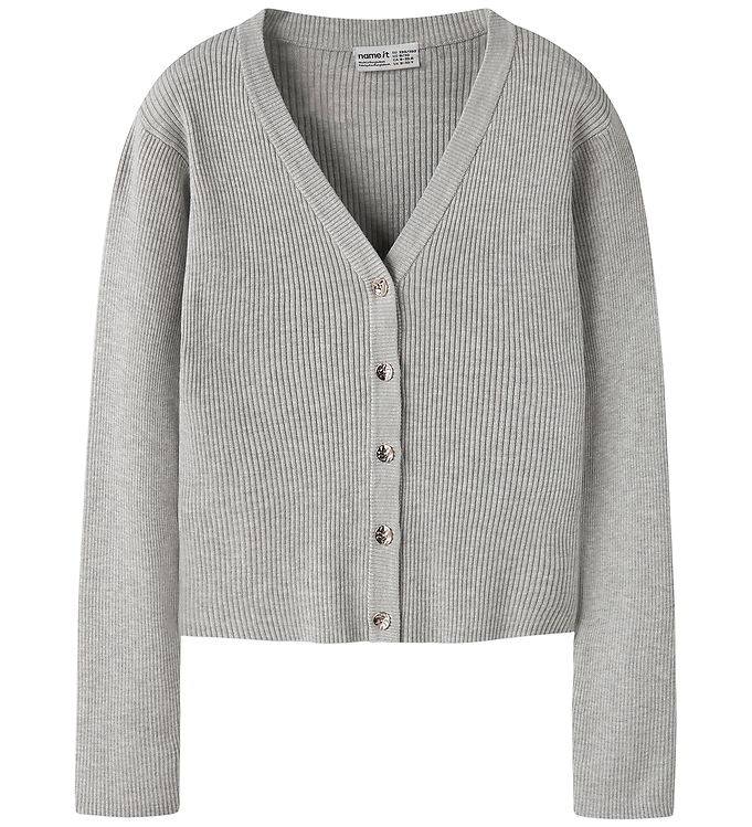Name It Cardigan - NkfLarenlise - Stickad - Light Grey Melange - Name It - 6 år (116) - Cardigan