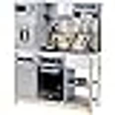 Theo Klein 7194 Miele Family Kitchen I Träkök med spis inklusive ljus- och ljudfunktion, mikrovågsugn och kylskåp med isbitsmaskin I Tillbehör för leksakskök I Mått: 83,5 cm x 30 cm x 101 cm I Leksaker för barn från 3 år och äldre