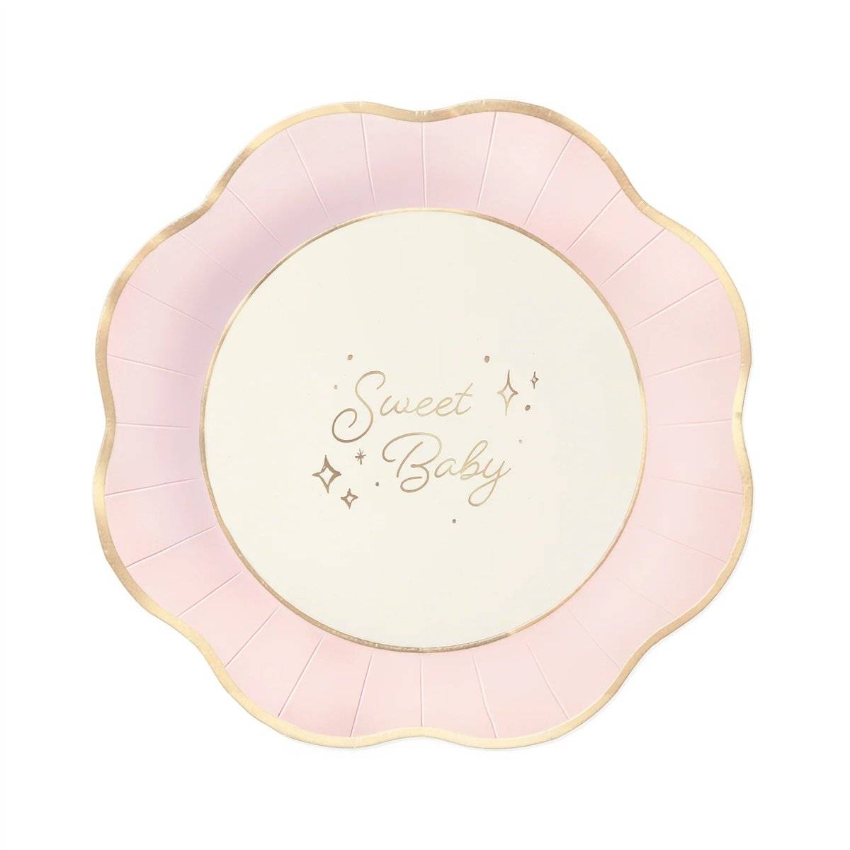 6 stk. Paptallerkner Baby pink Sweet Baby guld 20 cm