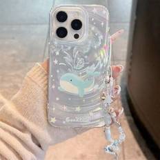 Y2K Söt Cartoon Whale Star Vortex Mönster Telefonfodral Kompatibel med 16 15 14 13 11 12 Pro Max 16 15 14 Plus Med Summer Lovely 3D Dolphin Armband Sk - Silver (Multi-size)