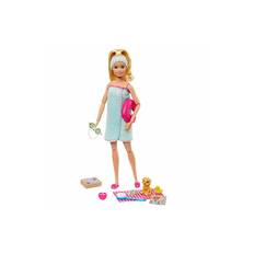 Barbie GJG55 - Wellness Spa Puppe (blond), mit Hündchen und 9...