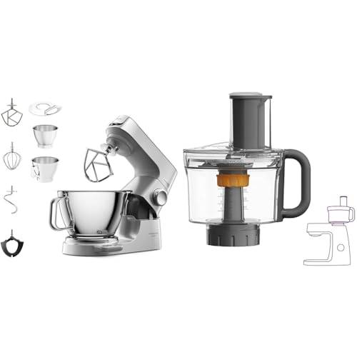Kenwood Titanium Chef Baker Silver KVC85.004SI, Köksassistent Matberedare, Integrerad Våg, Silver & Kenwood MultiPro Food Processor KAH65.000PL, Knådartillbehör, 5 skärskivor