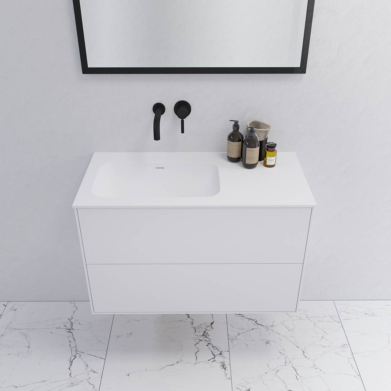 Pulcher Mood 90L Soft - Badmøbel 90x46 cm Mathvid m/ SolidTec® vask Badeværelsesmøbel - fra Bad&Stil.