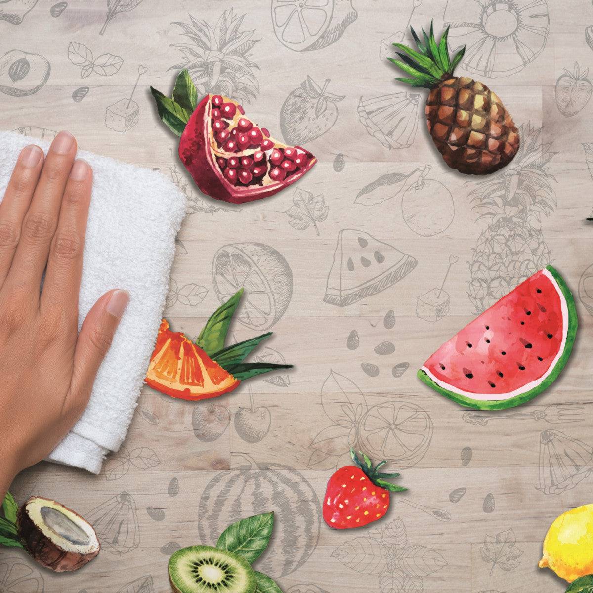 Tropicas, gennemsigtig voksdug, klar plastdug med frugt