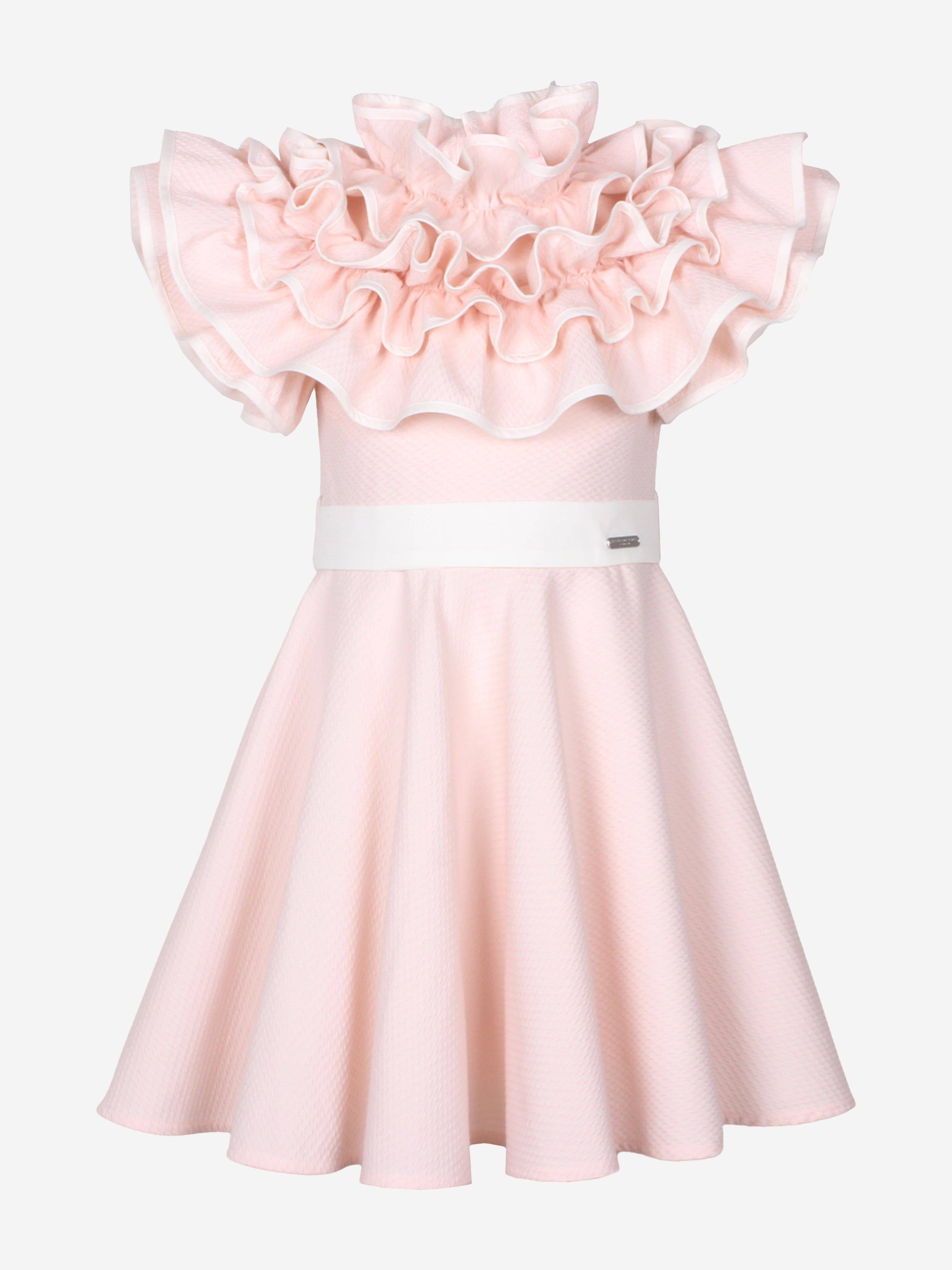 Jessie And James Girls Dotty Jacquard Frilly Glamour Dress in Pink - Pink / 3 Yrs (3 Yrs)