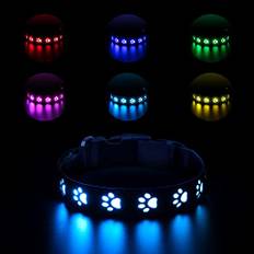 Ankilo LED-ljushalsband hund, lysande halsband för hundar uppladdningsbar, hundhalsband lysande halsband för hundar justerbar storlek säkerhet, 7 färgskiftande halsband hund ljus säkerhet, S
