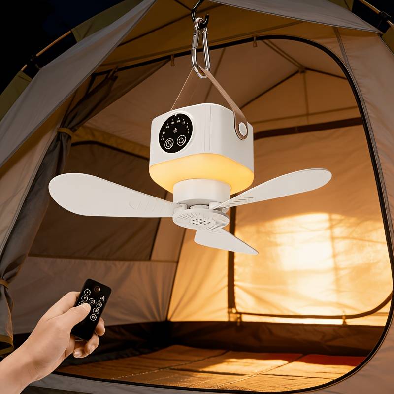 Portable Camping Ceiling Fan, Equipped With Led Lighting Fixtures And Remote Control, Usb Charging, With 4 And 3 Small Night Lights, Suitable For Rvs, Trucks, Tents, Travel And Camping