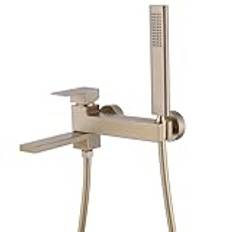 Wall Mounted Bath Shower Mixer Tap Brass Single Handle Bathroom Taps with Shower Attachment Gold