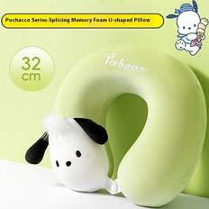 Sanrio Hello Kitty Pochacco Cinnamoroll U-formad kudde, nackkudde, sovande, heminredning, nackkudde för resor, U-formad minnesbärbar nackstöd, flygpla - 1 st grön (En-Storlek)