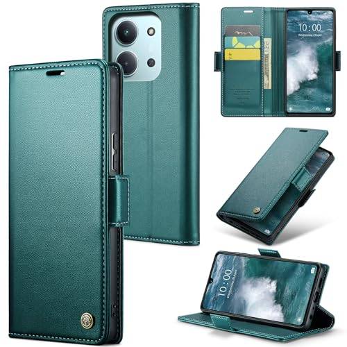 Rerzoiro fodral för Xiaomi Redmi 15C 4G/5G, premium PU-läder telefonfodral med RFID-blockering, ställ, kortplats, magnetiskt skydd, flip bok plånboksfodral för Xiaomi Redmi 15C, Turkos