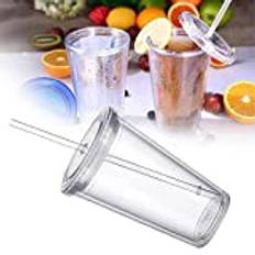 Plastmugg resemugg med sugrör, plastförseglad mugg med dubbla lager för fruktjuice smoothie juice kaffe iskaffe