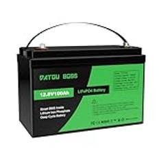 DATOUBOSS 12V 100Ah LiFePO4-batteri 100A BMS 8000+cykler Deep Cycle Lithium-batteri MAX 1280W effektstöd i serie/parallellanslutning, perfekt ersättning för blybatterier för husvagnar, camping