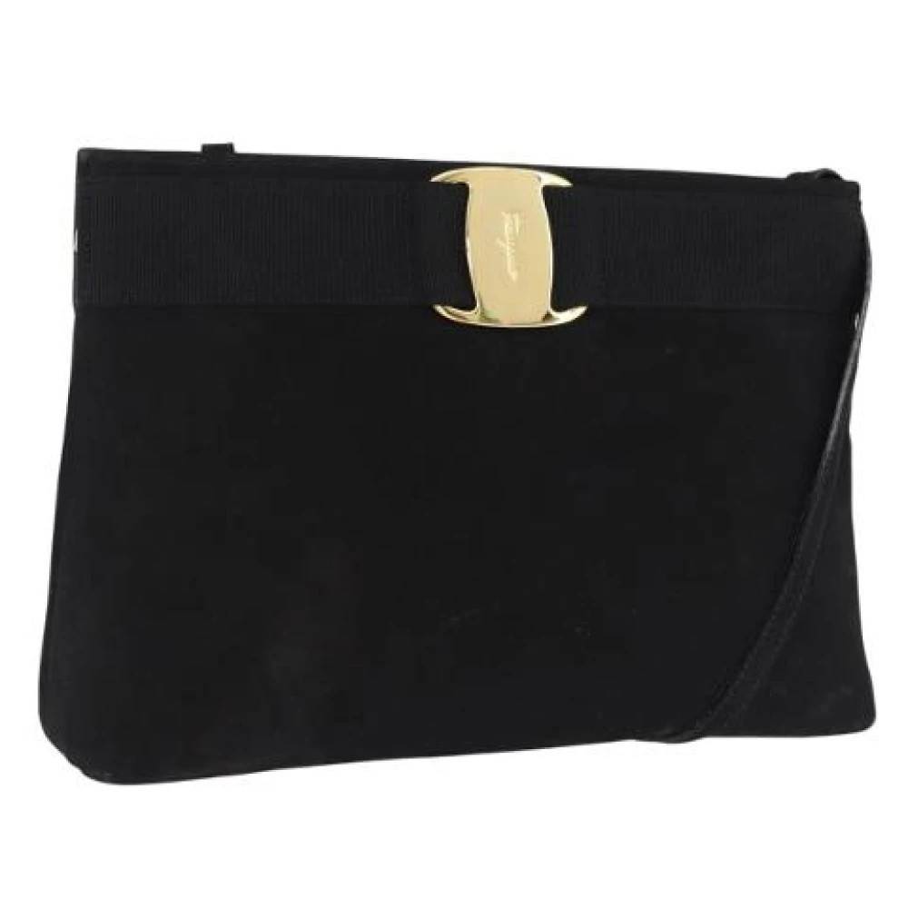 Salvatore Ferragamo Pre-owned Pre-owned Suede Skuldertaske - Vintage - Dame - Sort - ONE SIZE - Uld