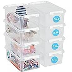 SmartStore 3,6 L x 8-st - Små Förvaringslådor i plast med lock - 10 års garanti - livsmedelssäker - clips - stapelbara- BPA-fri 30 x 19 x 11 cm