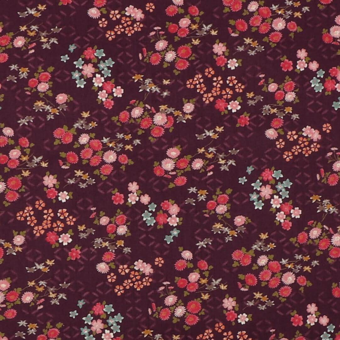 Små blomster på auberginefarvet bund - Patchwork - 100% Bomuld