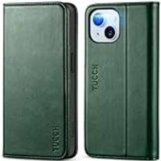 TUCCH Case for iPhone 15 5G 2023 Mobile Phone Case [RFID Blocker] Flip Cover TPU [Card Slot] [Stand Function] Shockproof Protective Case Cover Compatible with iPhone 15 (6.1"), Dark Green