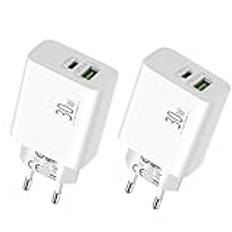 LUOSIKE 30W USB C-Laddare med Extra USB-A-Port -2 St. USB C-Adapter/Strömadapter/Plugg, Snabbladdare Kompatibel med iPhone 15/14/13/12/11/Pro/Max/Plus/SE, Samsung S24/S23/S22, Google Pixel 8/7/6, etc.