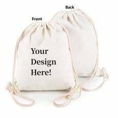 Anpassat tryck Dragsko Ryggsäck Gymsäck Canvas Cinch Sport Pack String Ryggsäcksväska för män, kvinnor DIY-logotyp - Vitt