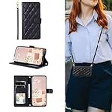 ESONG Crossbody mobilfodral för Xiaomi Redmi Note 13 Pro+ Plus 5G,Premium PU läder flip plånbok telefonfodral,vikbart case för kvinna med Korthållare,Magnetisk,ställ,stötsäkert Skal Svart