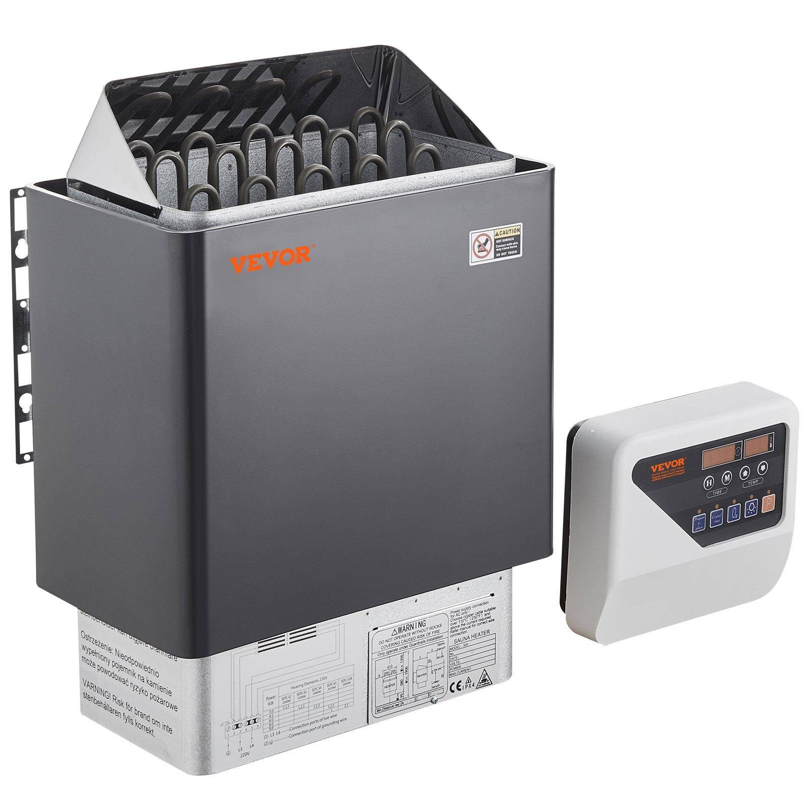 VEVOR bastuaggregat, 8KW elektrisk bastuugn, 400V 3N portabel inomhus-/utomhusbastuaggregat med 3h timer, digital styrning för 8-12 m³ hem