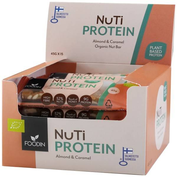Foodin NUTI Protein Bar Organic, Almond & Caramel, 15-pack