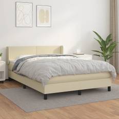 vidaXL Ramsäng med bäddmadrass gräddvit 140x190 cm konstläder