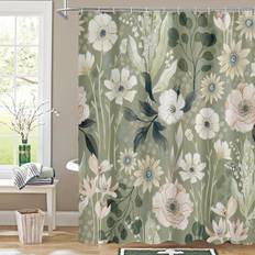 Grøn Blomster Badeforhæng, Sommerplanteblade Stof Badeforhæng til Chic Elegant Badeværelsesindretning, Moderne Ab