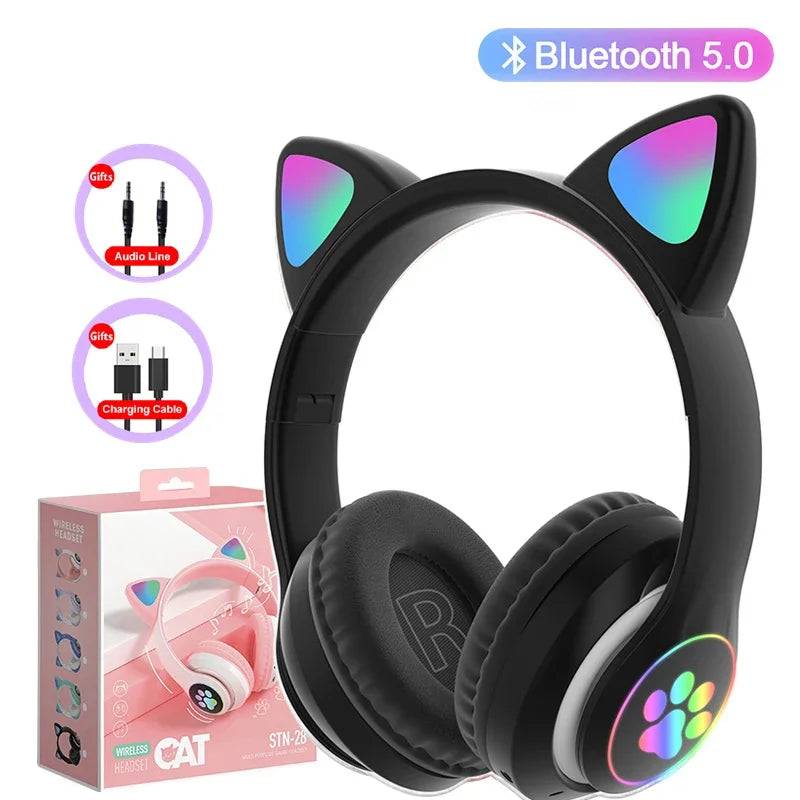 Headphone Bluetooth5.0 Stereo With Mic Support TF Card Wireless Kids Girl Earphone Birthday Gift - black