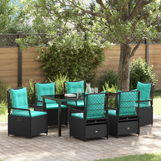 vidaXL 7-delat trädgårdsdining set svart poly rattan