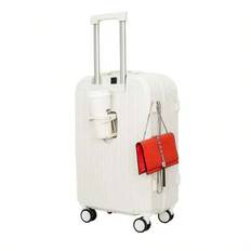 1pc 20-Inch Multi-Functional Travel & Business Luggage: TSA Lock + Silent Wheels + Port, Soft Rubber Design Non-Pinching, Easy To Carry, Suitable For - White - 20 inch