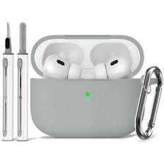 Apple hörlurar skyddsfodral med rengöringsborsteset - Ljusgrå (AirPods1/2,AirPods Pro,AirPods 3,AirPods Pro (2nd generation),AirPods 4)