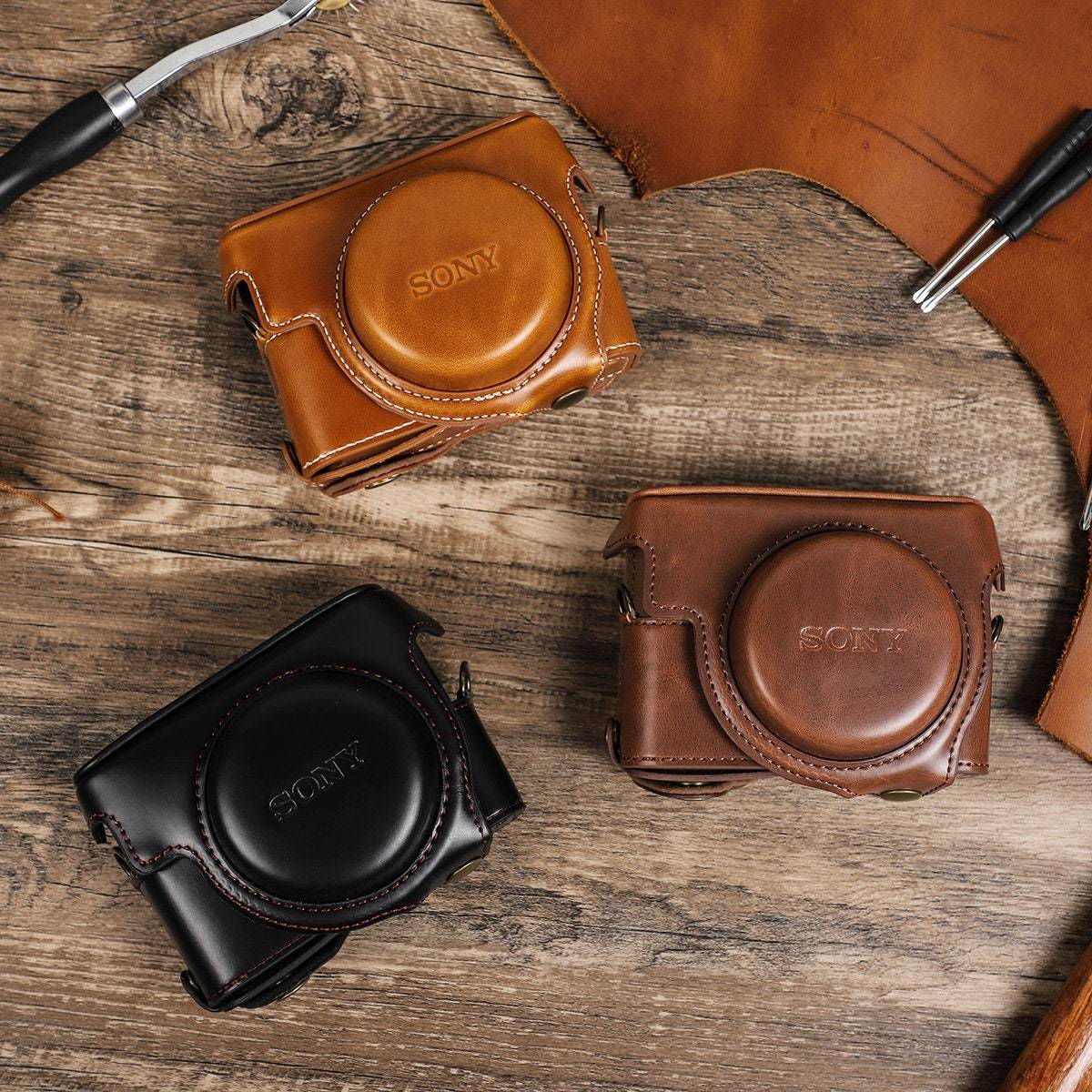 Leder Kameratasche für SONY RX100, personalisiertes Fotograf Geschenk