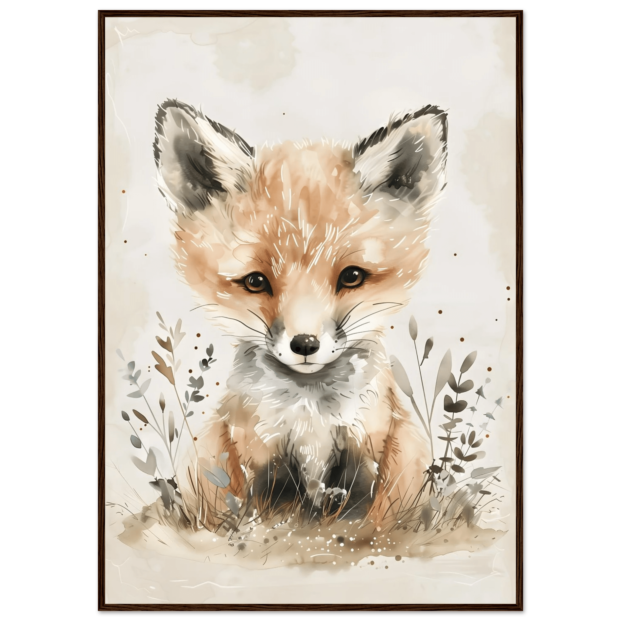 Rävposter-70x100 cm / 28x40″ / Med ram / Mörkt trä