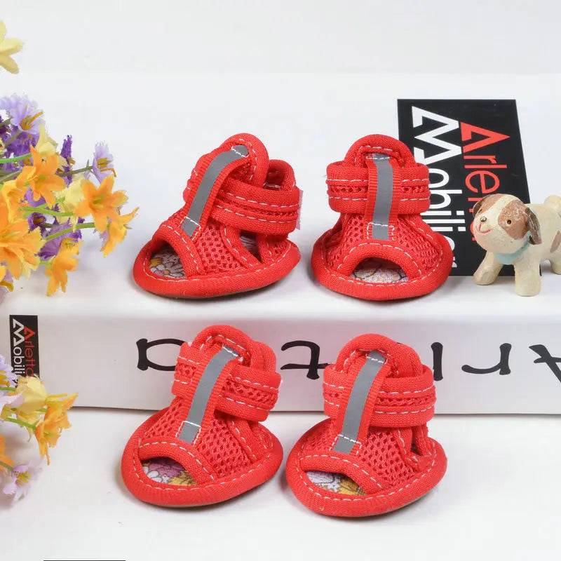 Mesh Sandal Shoes for Small Dogs & Cats — Set of 4 - Red / 5-suit 6-7.5kg / SPC (5-suit 6-7.5kg)