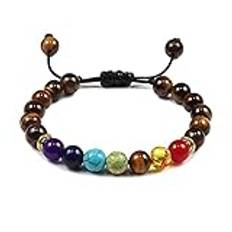 Män kvinnor chakra pärlarmband armring sten chakra armband justerbara presenter, fläta tigeröga