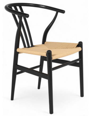 Sæt med 2 x Spisebordsstole i egetræ og papirreb H78 cm - Sort/Beige