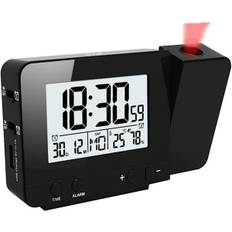 Projektionsur, Digitalt Vækkeur, LED Display Projektorur med Baggrundsbelysning Snooze, 2 Alarmlyde (Sort)