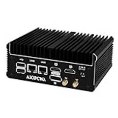 AIOPCWA Industrial PC, Fanless Mini PC, N100, 2 × 2.5GbE i226V LAN Port, 2 × COM RS232, Support WIFI/BT, Fanless Desktop Computer, DDR4 4GB RAM 64GB NVMe SSD, Windows 11 Pro