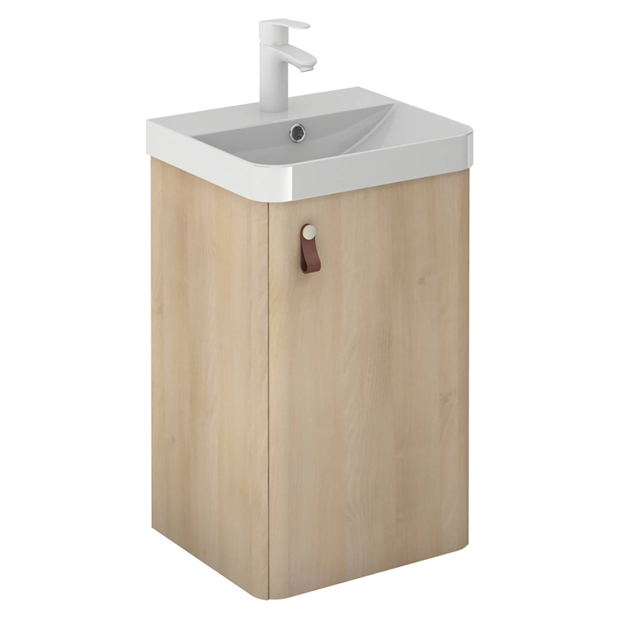 Tvättställsskåp Miniq Naturell Ek Matt 40x35 cm med Handfat Vit Blank