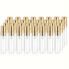 TEMU A Set Of 30 5ml Transparent Glass Spray Bottles That With Mini Perfume Atomizers For Travel, With Golden Plated Aluminum Nozzles, Suitable For Perfume, Liquid, And Air Fresheners.