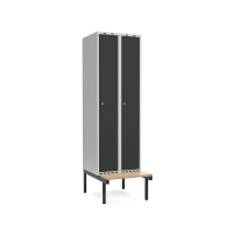 GarderobeSkab 3x300mm m/lige tag, blå dør med cylinderlås og siddebænk
