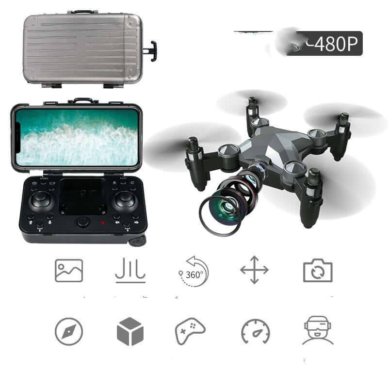 Mini Folding UAV Drone Luggage Box Storage HD Camera Toy - Titanium grey 480P / USB