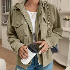 Women&#39;s Fall Drop Shoulder Hooded 2 In 1 Corduroy Jacket,Heated Jacket,Thermal,Women Costumes,Fall,Commute,Minimalist,Office,Old Money,Thanksgiving,Bu - Green - L,M,S,XS
