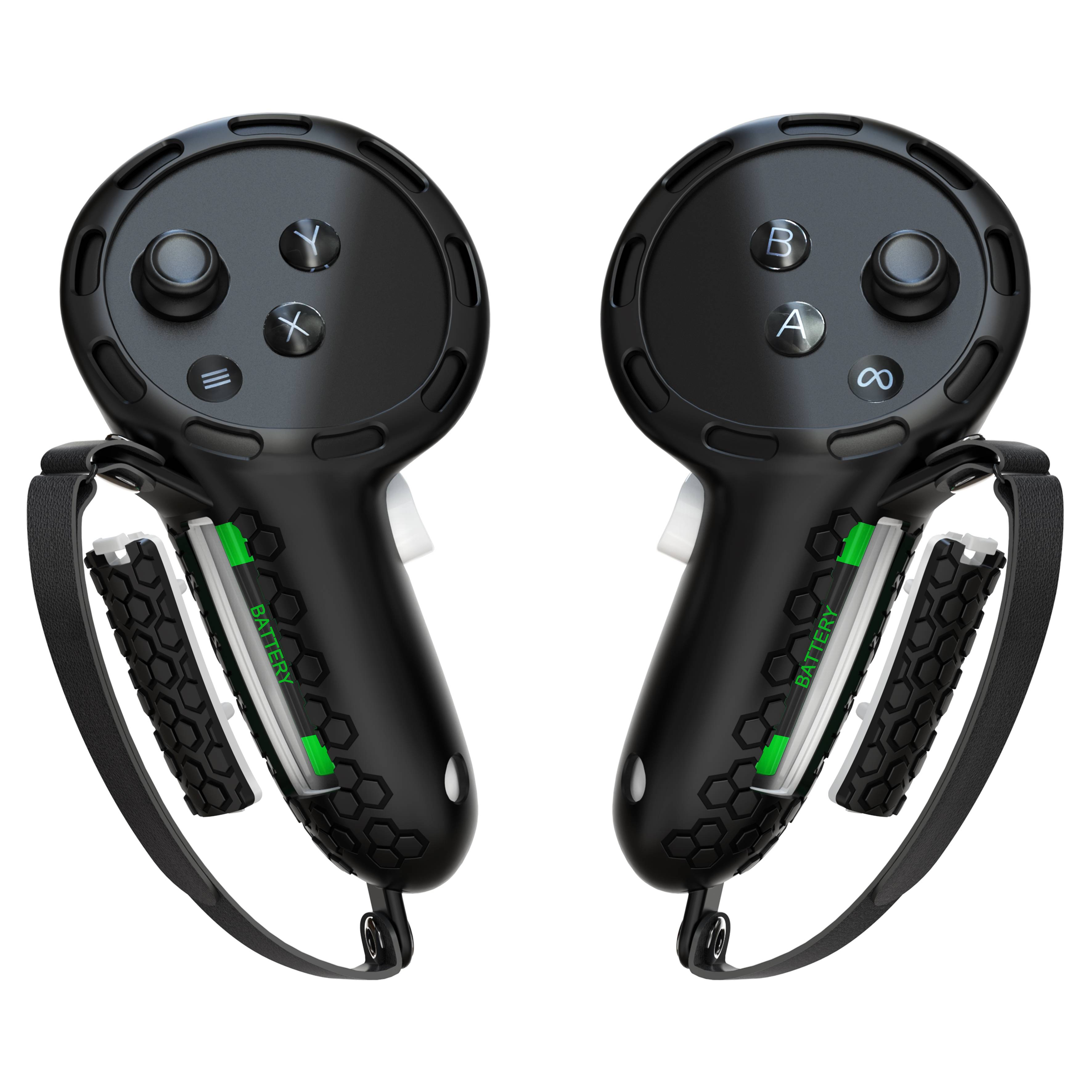 VR Design Controller Grips Compatible with Meta Oculus Quest 3 Accessories, with Battery Opening Protector with Knuckle Straps