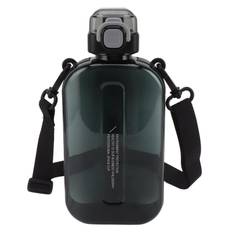 Flat Water Bottle 750ml Slim PC Silicone Leak Proof with Strap Flat Drinking Bottle for Sports L svart