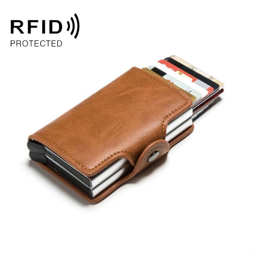 Automatisk pop-up RFID metal kortholder – Brun